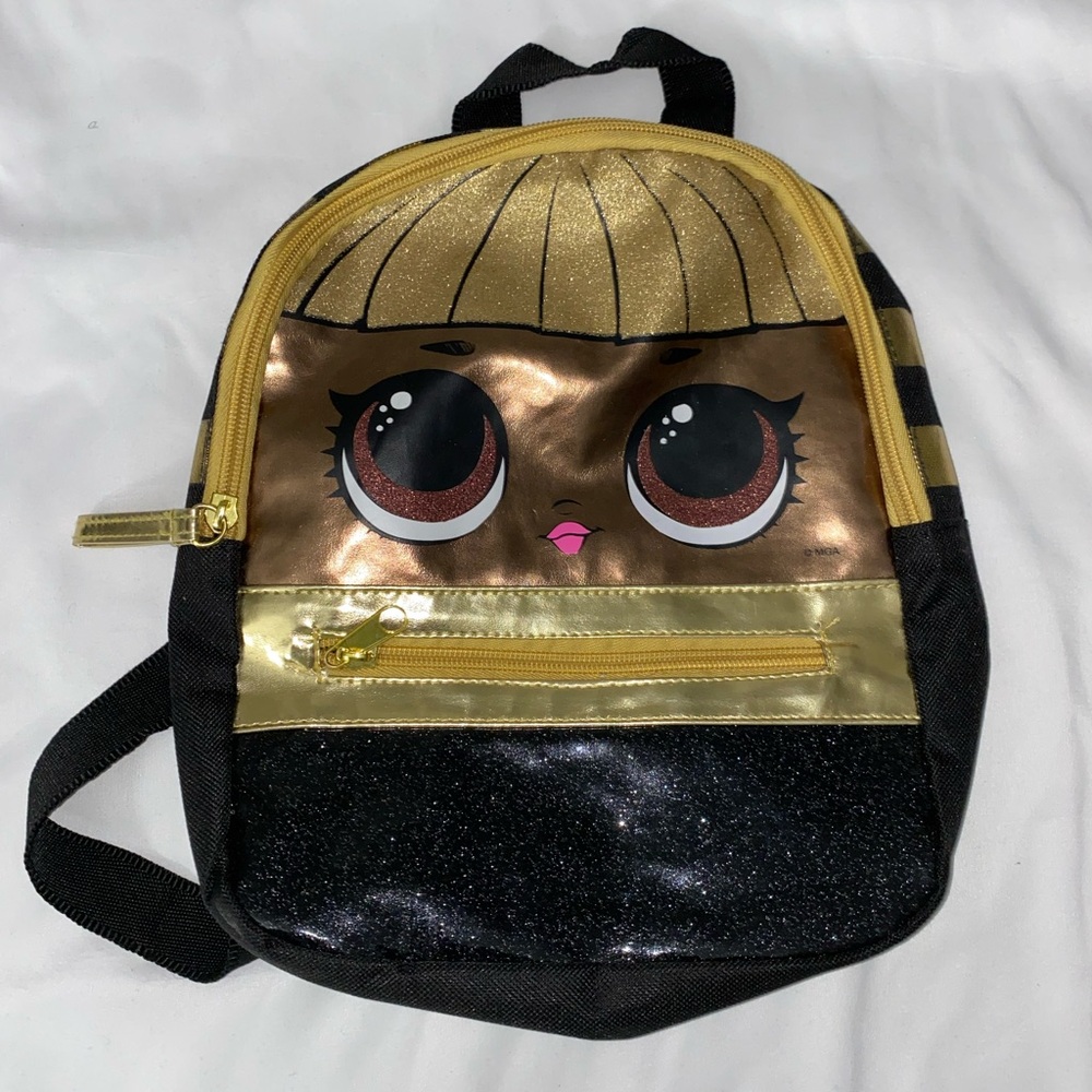 L.O.L. Surprise! Gold Mini Backpack Purse |10x8x3 Inches & purple drawstring bag